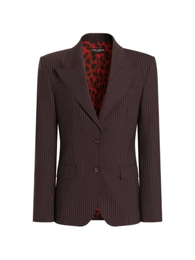 Dolce & Gabbana Linda Single-breasted Jacket In Pinstripe Wool In Brown