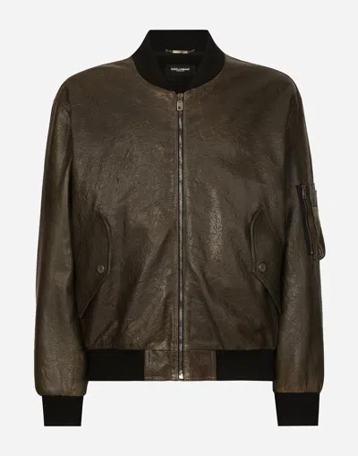 DOLCE & GABBANA LINED LEATHER BOMBER JACKET