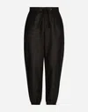 Dolce & Gabbana Linen And Cotton Jogging Pants With Logo Label In Black