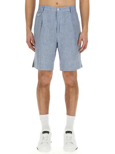 Dolce & Gabbana Linen Bermuda Shorts In Blue