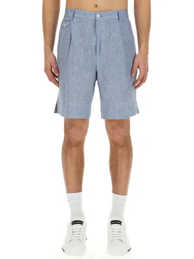 Dolce & Gabbana Linen Bermuda Shorts In Blue