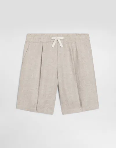 Dolce & Gabbana Kids' Linen Bermuda Shorts In Neutral