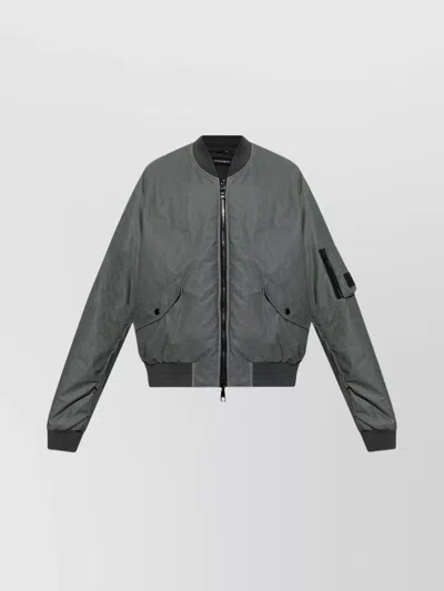 Dolce & Gabbana Linen Blend Ribbed Collar Jacket In Blue