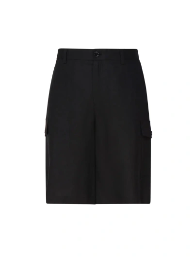 Dolce & Gabbana Linen Cargo Shorts With Plaque In Black
