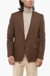 Dolce & Gabbana Linen Center Vent Peak Lapel 2-button Blazer In Brown