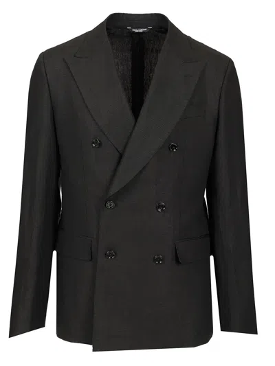 Dolce & Gabbana Linen Double-breasted Jacket Jackets Black