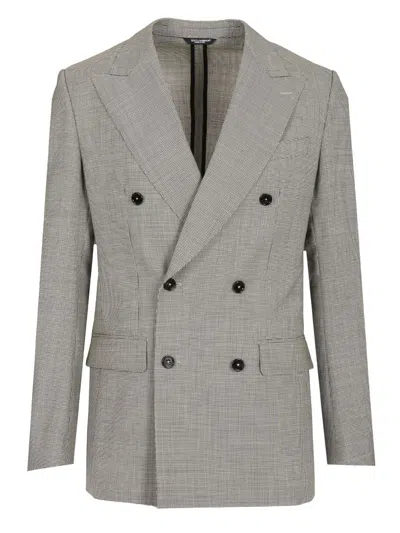 DOLCE & GABBANA LINEN DOUBLE-BREASTED JACKET JACKETS GREY
