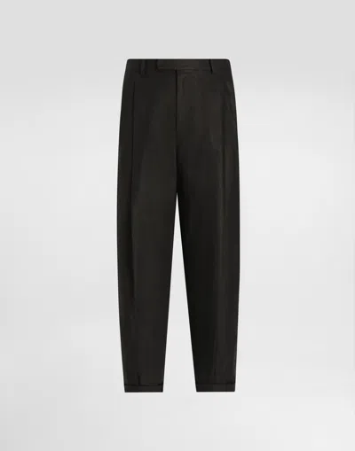 Dolce & Gabbana Linen Fabric Pants In Black