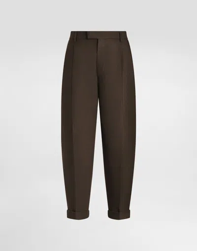 Dolce & Gabbana Linen Fabric Pants In Brown