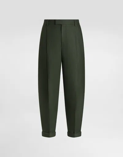 Dolce & Gabbana Linen Fabric Pants In Green