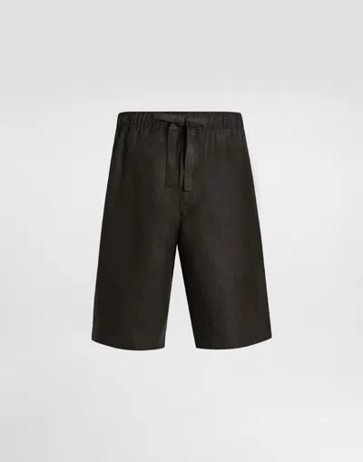 Dolce & Gabbana Linen Fabric Shorts In Black