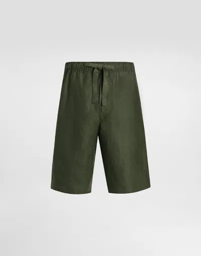 Dolce & Gabbana Linen Fabric Shorts In Green