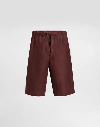 Dolce & Gabbana Linen Fabric Shorts In Burgundy