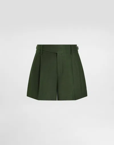 Dolce & Gabbana Linen Fabric Shorts With Double Darts In Green