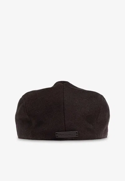 Dolce & Gabbana Linen Flat Beret In Brown