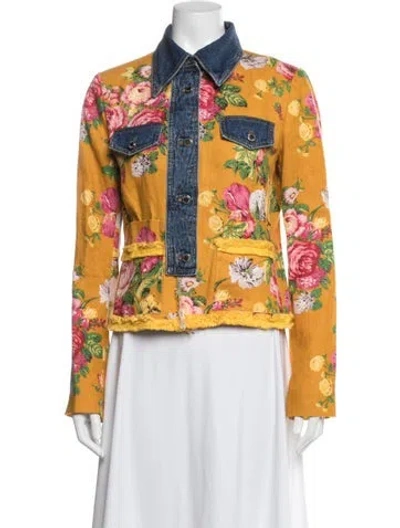 Pre-owned Dolce & Gabbana Linen Floral Print Jacket In Yellow
