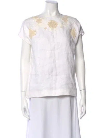 Pre-owned Dolce & Gabbana Linen Floral Print Top In White