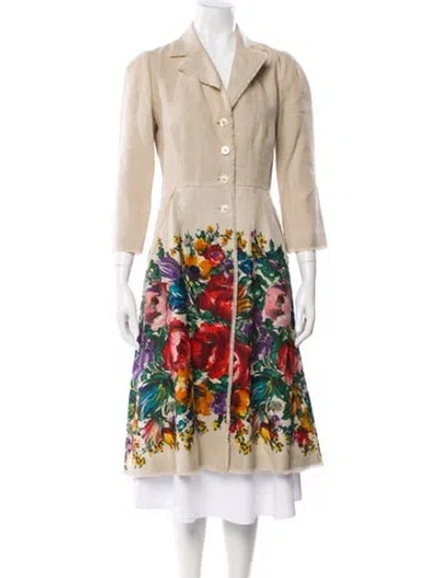 Pre-owned Dolce & Gabbana Linen Floral Print Trench Coat In Neutral