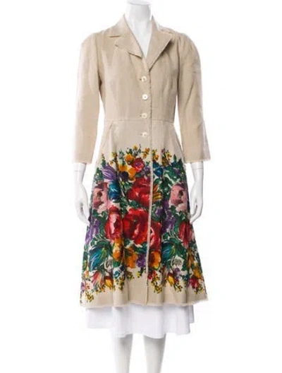 Pre-owned Dolce & Gabbana Linen Floral Print Trench Coat In Neutrals