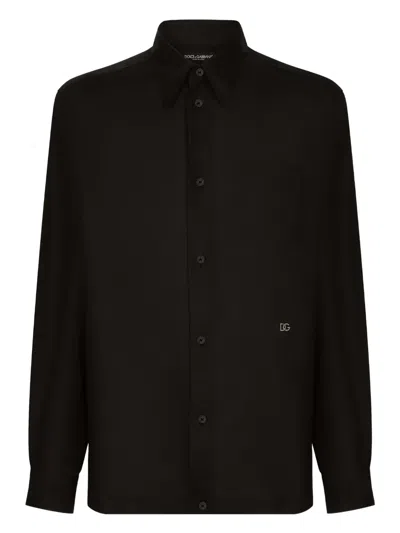 Dolce & Gabbana Linen Hawaiian Shirt In Black