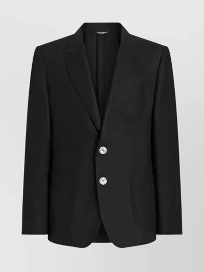 Dolce & Gabbana Linen Jacket Portofino Shape Rounded Lapels In Black