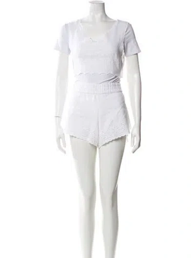 Pre-owned Dolce & Gabbana Linen Lace Pattern Short Set In White