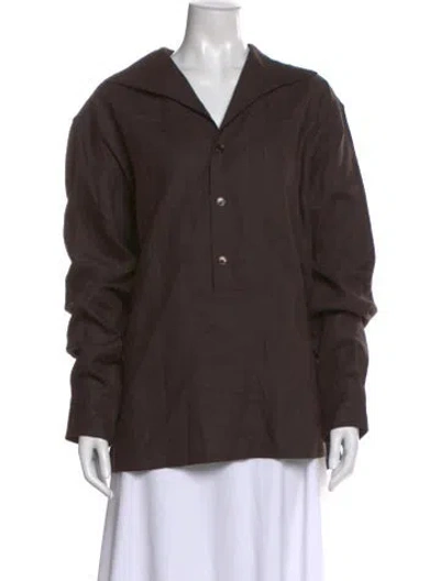 Pre-owned Dolce & Gabbana Linen Long Sleeve Blouse In Brown