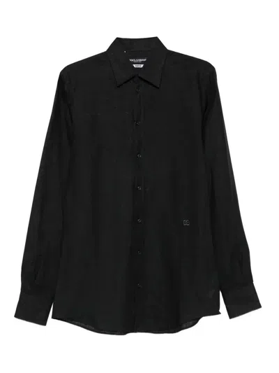 Dolce & Gabbana Linen Long-sleeve Shirt In Black