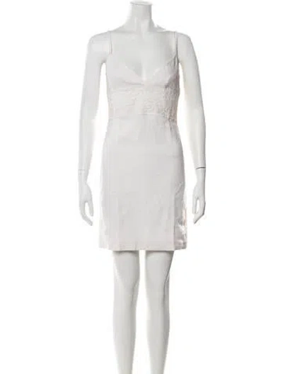 Pre-owned Dolce & Gabbana Linen Mini Dress In White