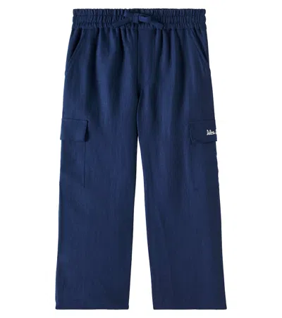 Dolce & Gabbana Kids' Bestickte Cargohose Aus Leinen In Blau