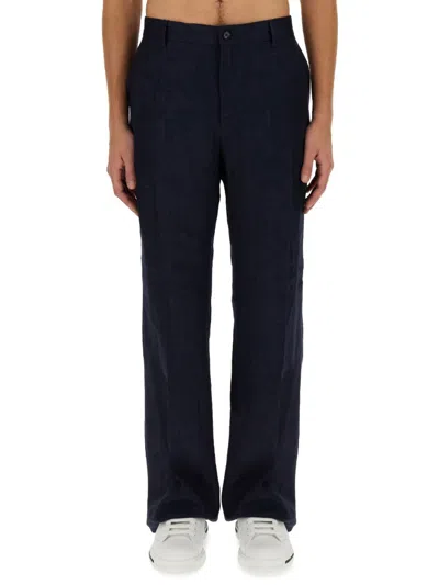 Dolce & Gabbana Men Linen Pants In Blue