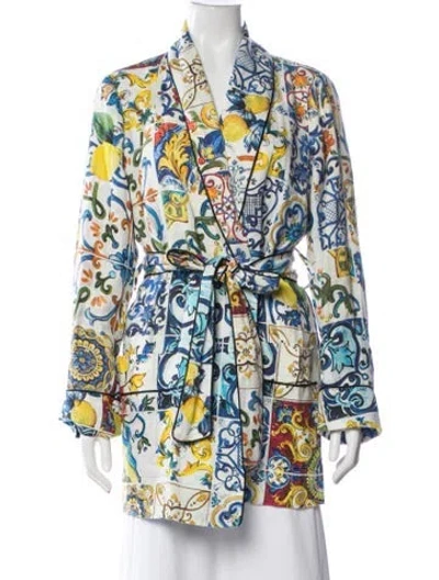 Pre-owned Dolce & Gabbana Linen Printed Coat In White