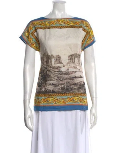Pre-owned Dolce & Gabbana Linen Printed Top In Yellow