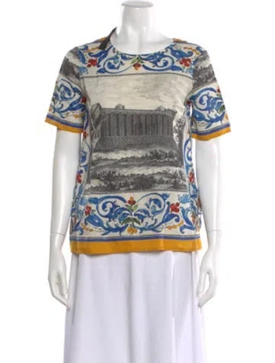 Pre-owned Dolce & Gabbana Linen Printed T-shirt In Neutral
