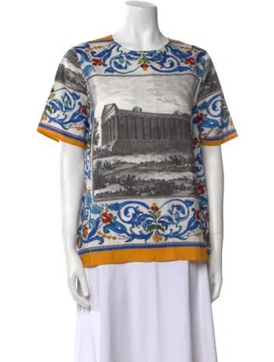 Pre-owned Dolce & Gabbana Linen Printed T-shirt In White