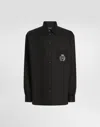 Dolce & Gabbana Cotton Tuxedo Shirt With Heraldic Patch In Black