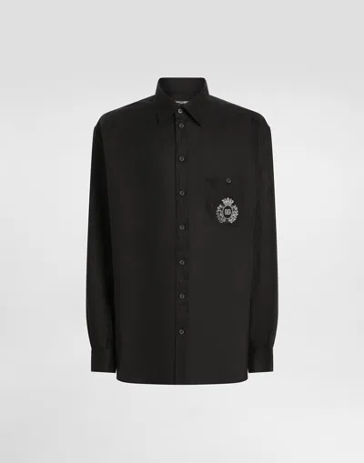DOLCE & GABBANA LINEN SHIRT WITH HERALDIC PATCH