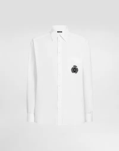 Dolce & Gabbana Linen Shirt With Heraldic Patch In White