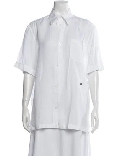 Pre-owned Dolce & Gabbana Linen Short Sleeve Button-up Top In White
