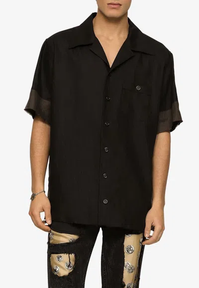 Dolce & Gabbana Linen Short-sleeved Shirt In Black