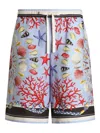 Dolce & Gabbana Multicolor Shorts With Elastic Drawstring And All-over Print In Linen Man