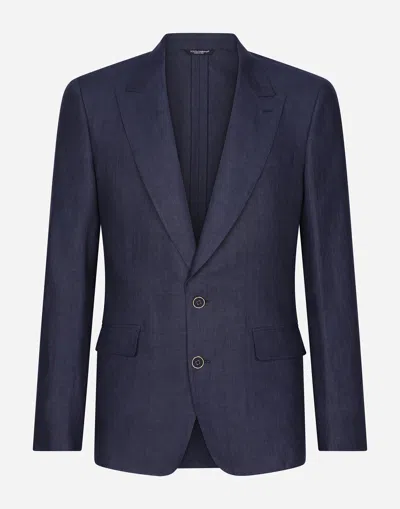 Dolce & Gabbana Linen Sicilia-fit Jacket In Blue