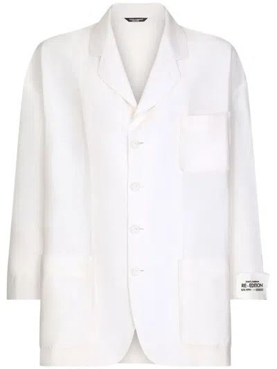 Dolce & Gabbana Logo-patch Single-breasted Blazer In White