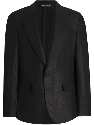 Dolce & Gabbana Linen Single-breasted Blazer In Black