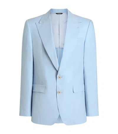 Dolce & Gabbana Linen Single-breasted Jacket In Blue