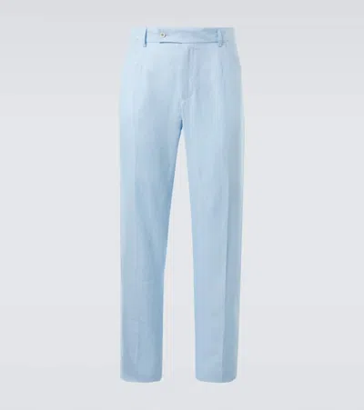 Dolce & Gabbana Linen Straight Pants In Blue