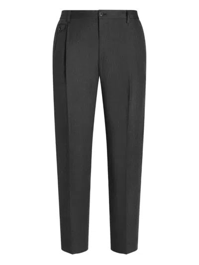 Dolce & Gabbana Washed Linen Canvas Trousers In Black
