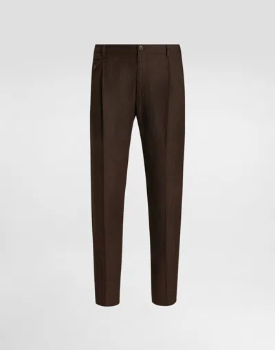 Dolce & Gabbana Linen Trousers In Brown