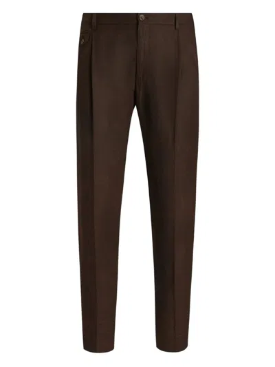 Dolce & Gabbana Men Linen Trousers In Brown