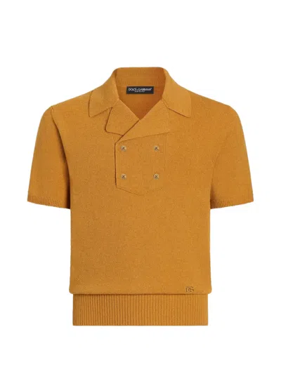 Dolce & Gabbana Linen-cotton Knit Polo Shirt In Yellow